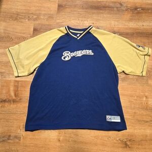Majestic Blue and Gold Brewers Jersey